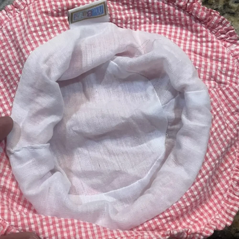 Vintage McBaby Infant Baby Girl Pink Gingham‎ Bucket Hat Butterfly Hat Spring